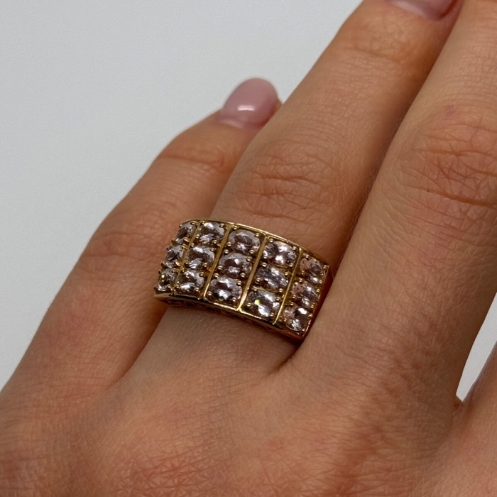 925 Sterling Silver Gold Plated Morganite Ring Size 6.5