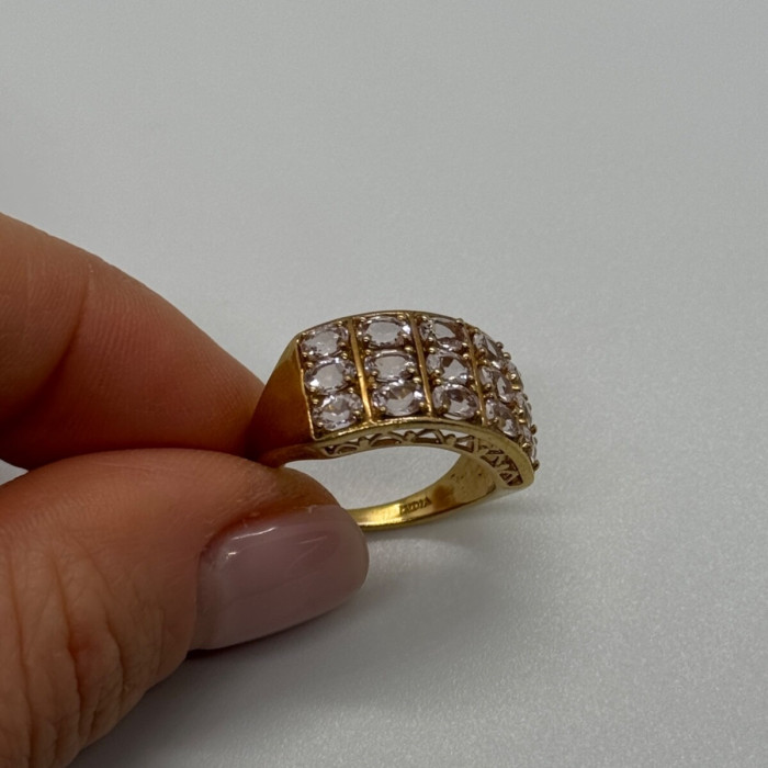 925 Sterling Silver Gold Plated Morganite Ring Size 6.5