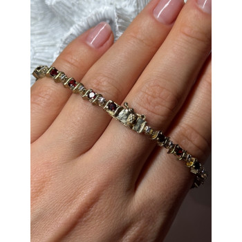 925 Sterling Silver Gold Plated Garnet Bracelet Length 7.5