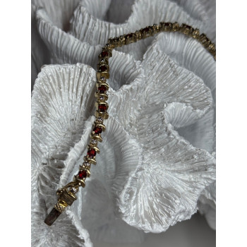 925 Sterling Silver Gold Plated Garnet Bracelet Length 7.5