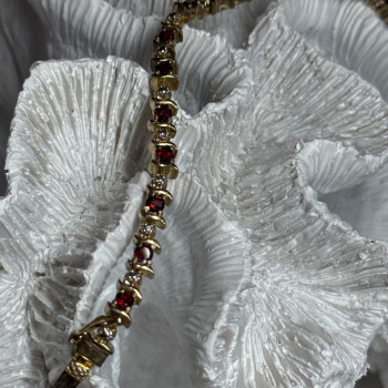 925 Sterling Silver Gold Plated Garnet Bracelet Length 7.5