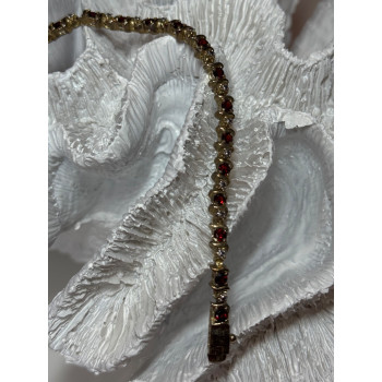 925 Sterling Silver Gold Plated Garnet Bracelet Length 7.5