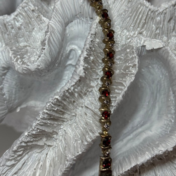 925 Sterling Silver Gold Plated Garnet Bracelet Length 7.5