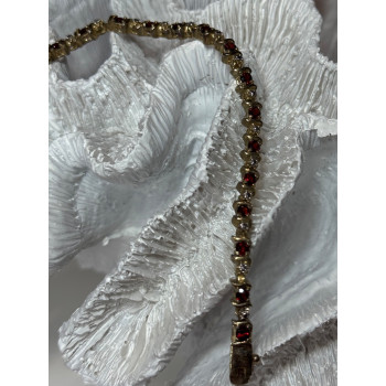 925 Sterling Silver Gold Plated Garnet Bracelet Length 7.5