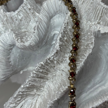 925 Sterling Silver Gold Plated Garnet Bracelet Length 7.5