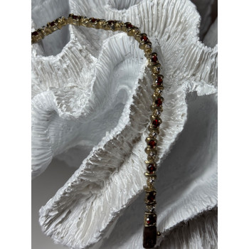 925 Sterling Silver Gold Plated Garnet Bracelet Length 7.5