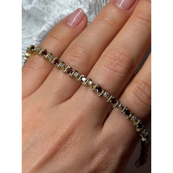 925 Sterling Silver Gold Plated Garnet Bracelet Length 7.5