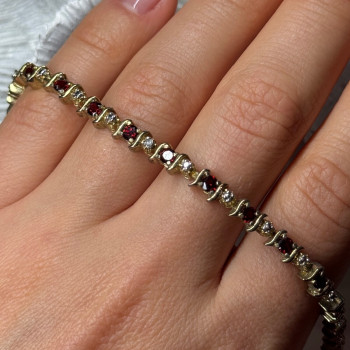 925 Sterling Silver Gold Plated Garnet Bracelet Length 7.5