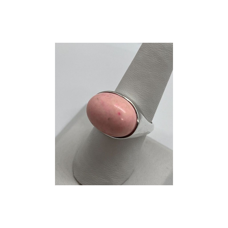 925 Sterling Silver & Pink Agate Ring Size 7.5