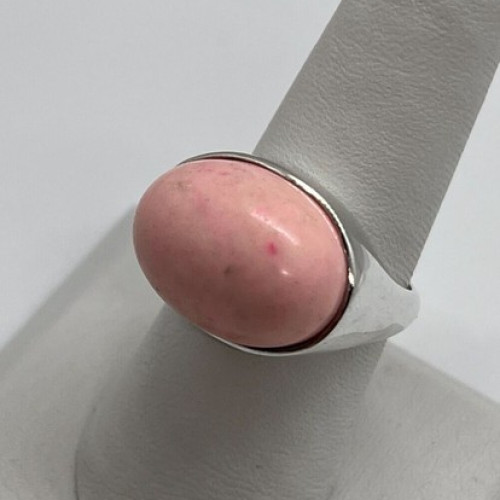 925 Sterling Silver & Pink Agate Ring Size 7.5