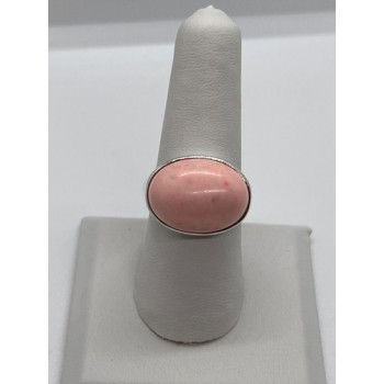 925 Sterling Silver & Pink Agate Ring Size 7.5
