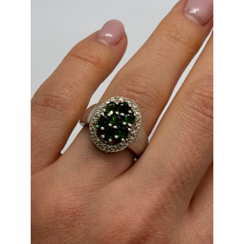 925 Sterling Silver Emerald Ring Size 6