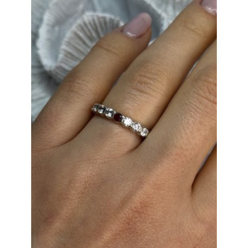 925 Sterling Silver CZ & Ruby Ring Size 7