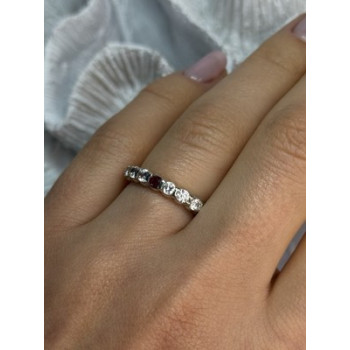 925 Sterling Silver CZ & Ruby Ring Size 7