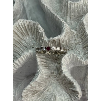 925 Sterling Silver CZ & Ruby Ring Size 7