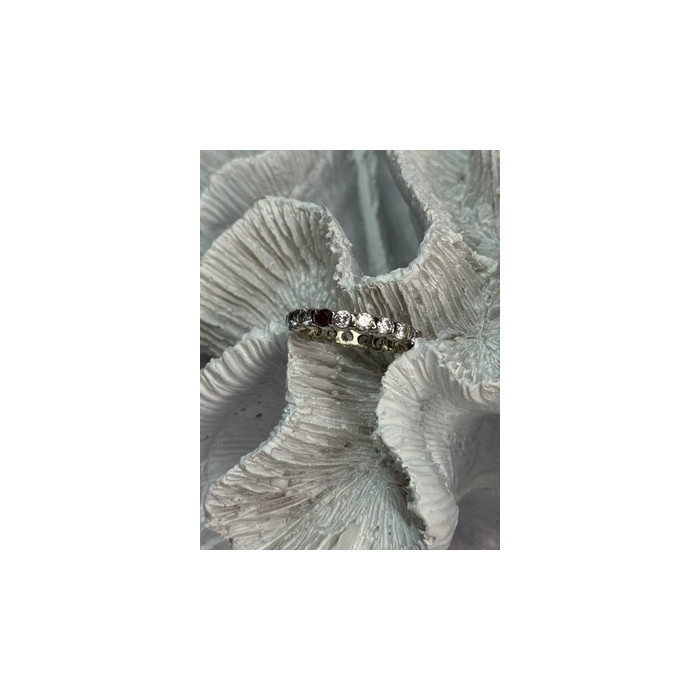 925 Sterling Silver CZ & Ruby Ring Size 7