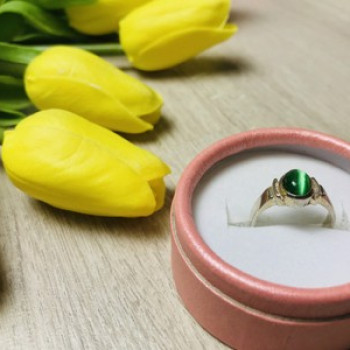 925 Sterling Silver Green Agate Ring Size 6.5