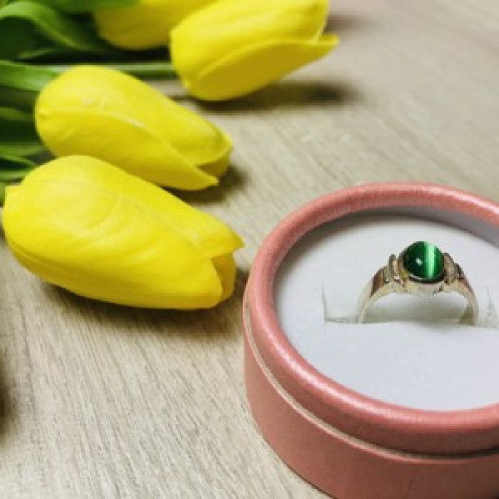 925 Sterling Silver Green Agate Ring Size 6.5