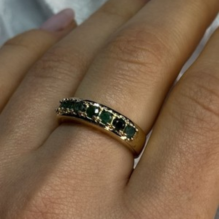 925 Sterling Silver Gold Plated Emerald Ring Size 8