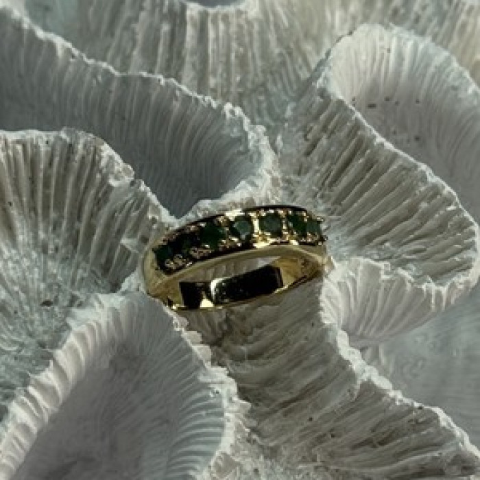 925 Sterling Silver Gold Plated Emerald Ring Size 8