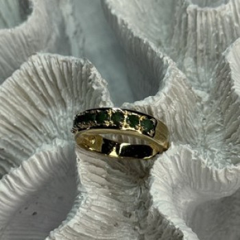 925 Sterling Silver Gold Plated Emerald Ring Size 8