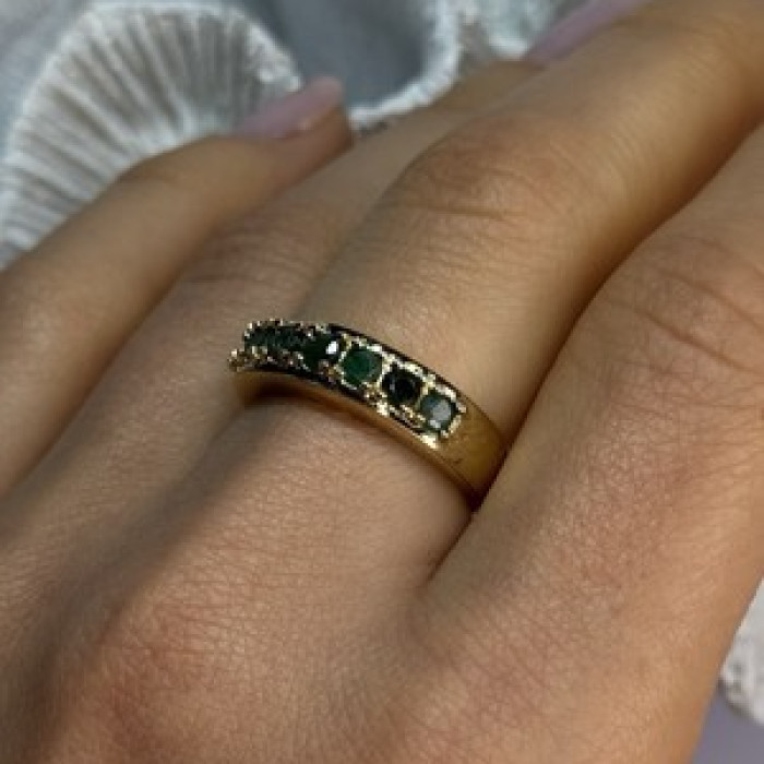 925 Sterling Silver Gold Plated Emerald Ring Size 8