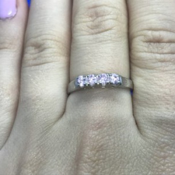 925 Sterling Silver Pink Quartz Ring Size 8