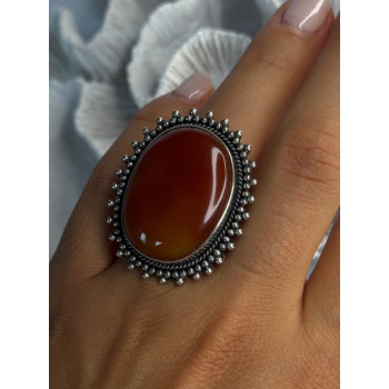 Vintage 925 Sterling Silver Carnelian Ring Size 6