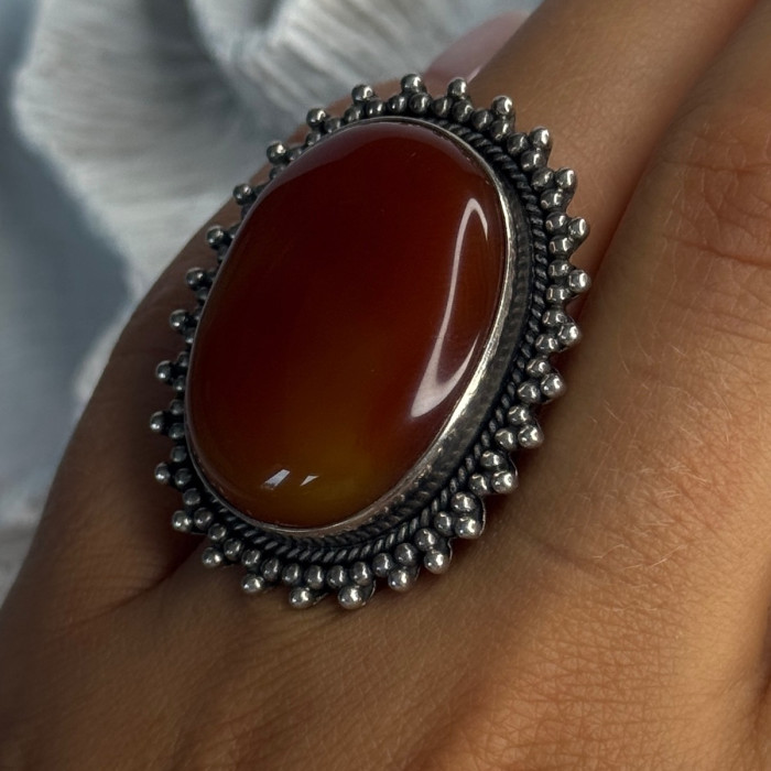 Vintage 925 Sterling Silver Carnelian Ring Size 6