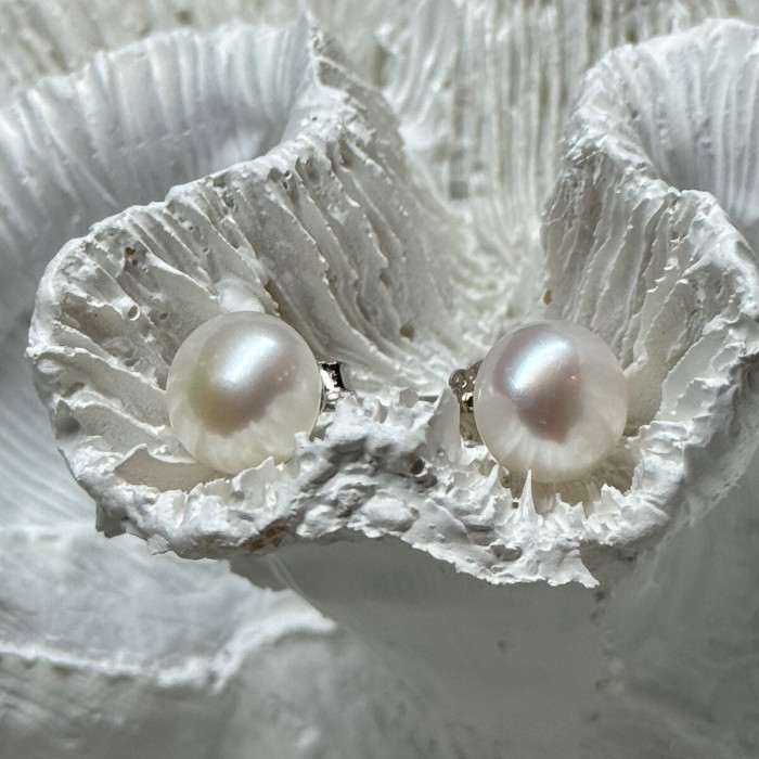 925 Sterling Silver Fresh Water Pearl Earrings Length 0.35 Inch