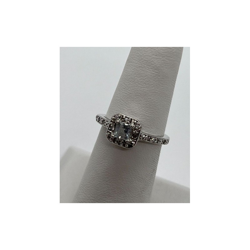 925 Sterling Silver Aquamarine & Goshenite Ring Size 5.5