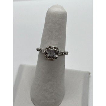 925 Sterling Silver Aquamarine & Goshenite Ring Size 5.5