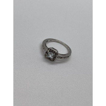 925 Sterling Silver Aquamarine & Goshenite Ring Size 5.5