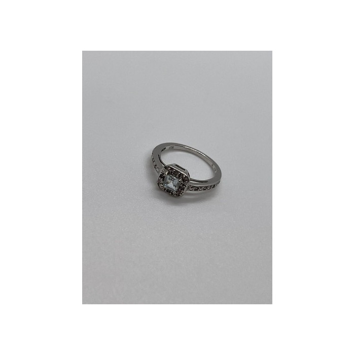 925 Sterling Silver Aquamarine & Goshenite Ring Size 5.5