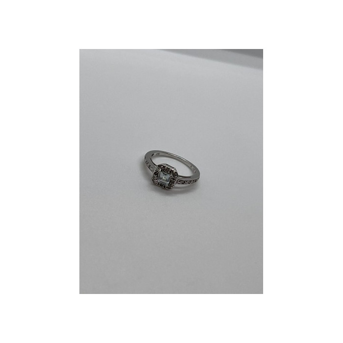 925 Sterling Silver Aquamarine & Goshenite Ring Size 5.5