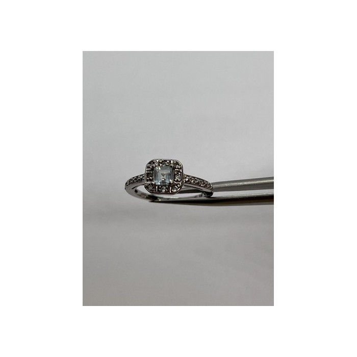 925 Sterling Silver Aquamarine & Goshenite Ring Size 5.5