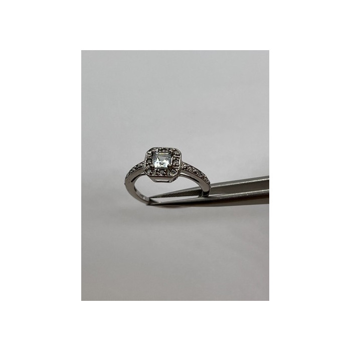 925 Sterling Silver Aquamarine & Goshenite Ring Size 5.5