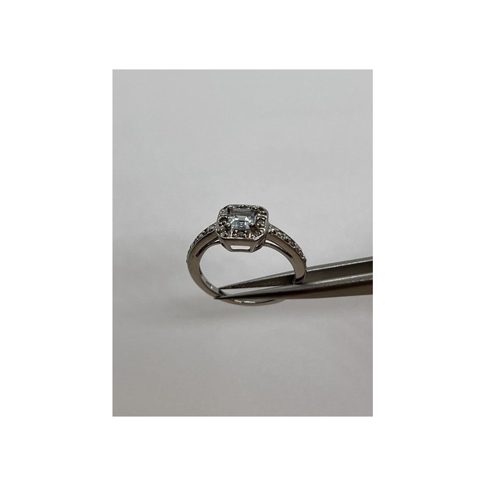 925 Sterling Silver Aquamarine & Goshenite Ring Size 5.5