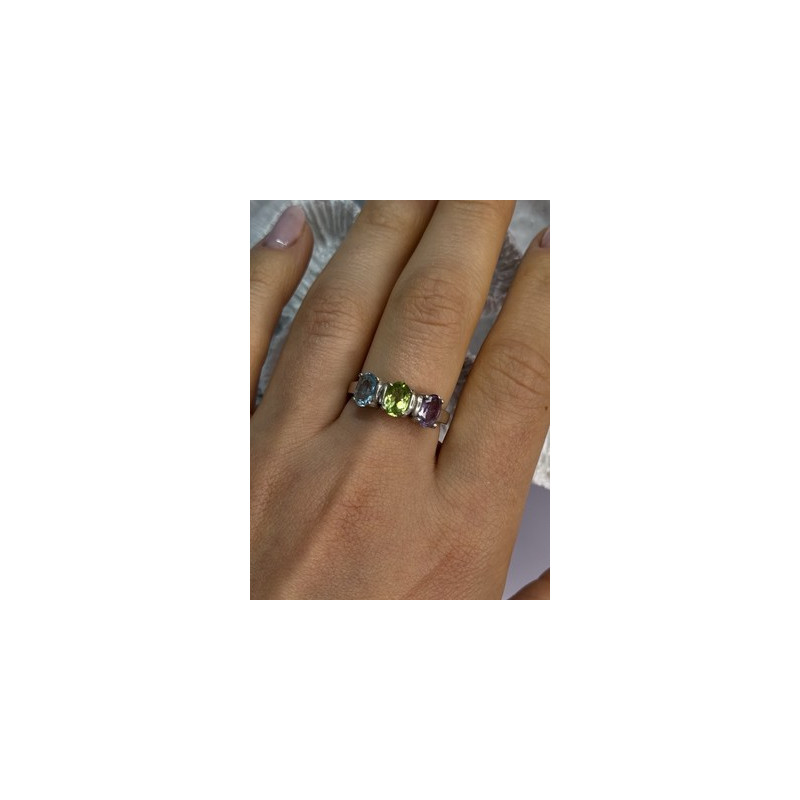 925 Sterling Silver Topaz Peridot Amethyst Ring Size 8.5