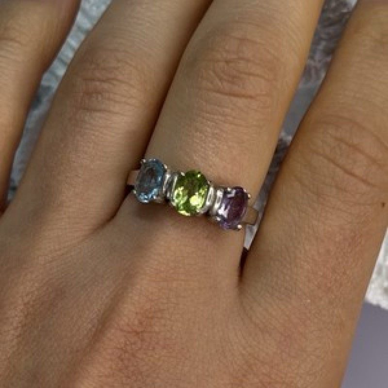 925 Sterling Silver Topaz Peridot Amethyst Ring Size 8.5