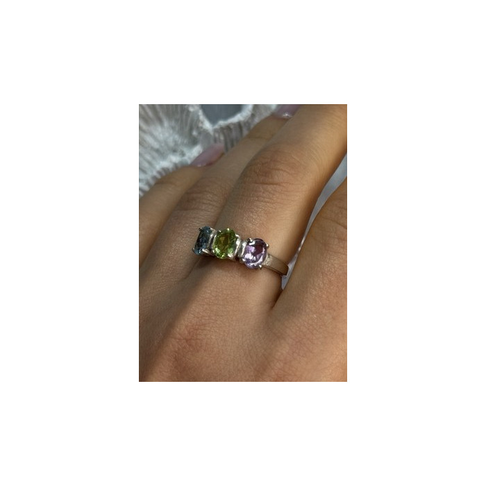 925 Sterling Silver Topaz Peridot Amethyst Ring Size 8.5