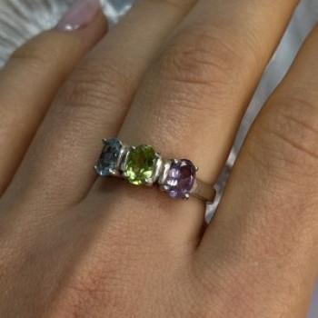 925 Sterling Silver Topaz Peridot Amethyst Ring Size 8.5