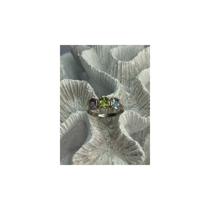 925 Sterling Silver Topaz Peridot Amethyst Ring Size 8.5
