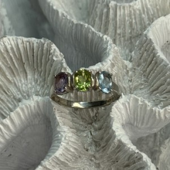 925 Sterling Silver Topaz Peridot Amethyst Ring Size 8.5