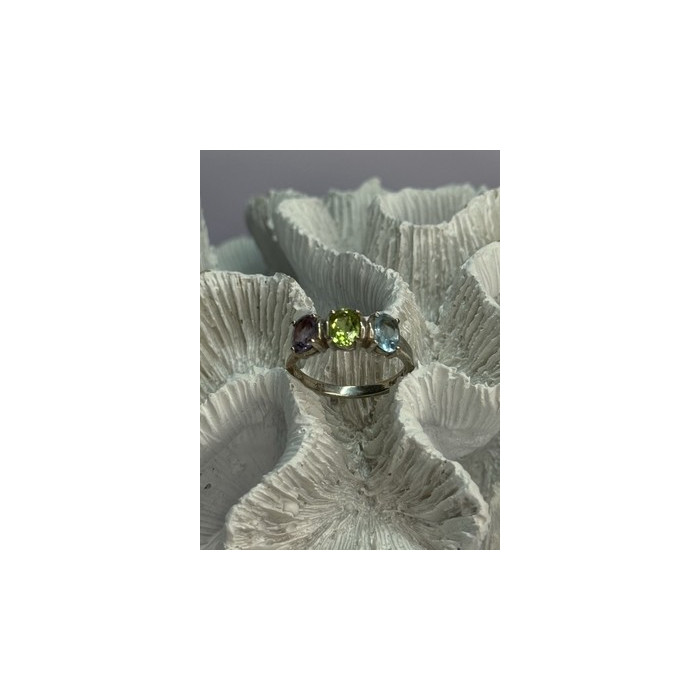 925 Sterling Silver Topaz Peridot Amethyst Ring Size 8.5