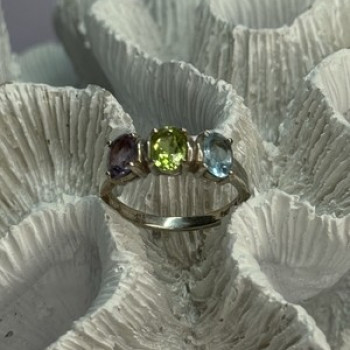 925 Sterling Silver Topaz Peridot Amethyst Ring Size 8.5