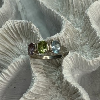 925 Sterling Silver Topaz Peridot Amethyst Ring Size 8.5