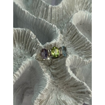 925 Sterling Silver Topaz Peridot Amethyst Ring Size 8.5
