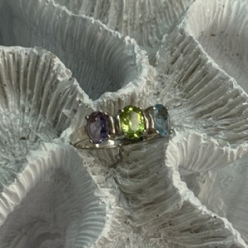 925 Sterling Silver Topaz Peridot Amethyst Ring Size 8.5