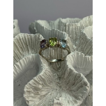 925 Sterling Silver Topaz Peridot Amethyst Ring Size 8.5